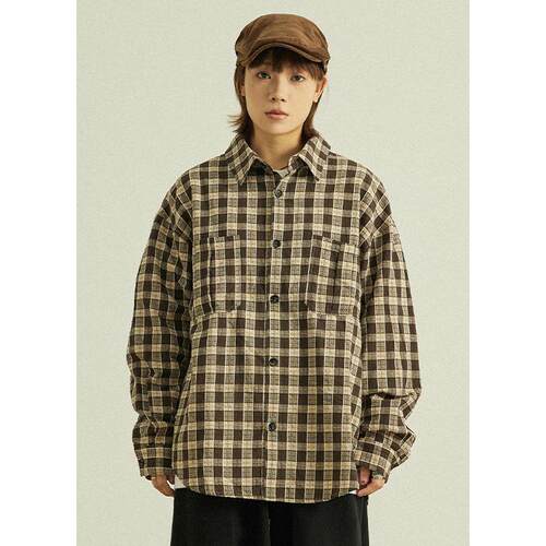 GoodNorth日系复古格纹长袖衬衫