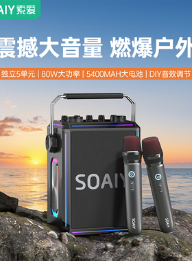 索爱SSK03蓝牙音箱家用k歌音响话筒麦克风户外KTV唱歌广场舞演出