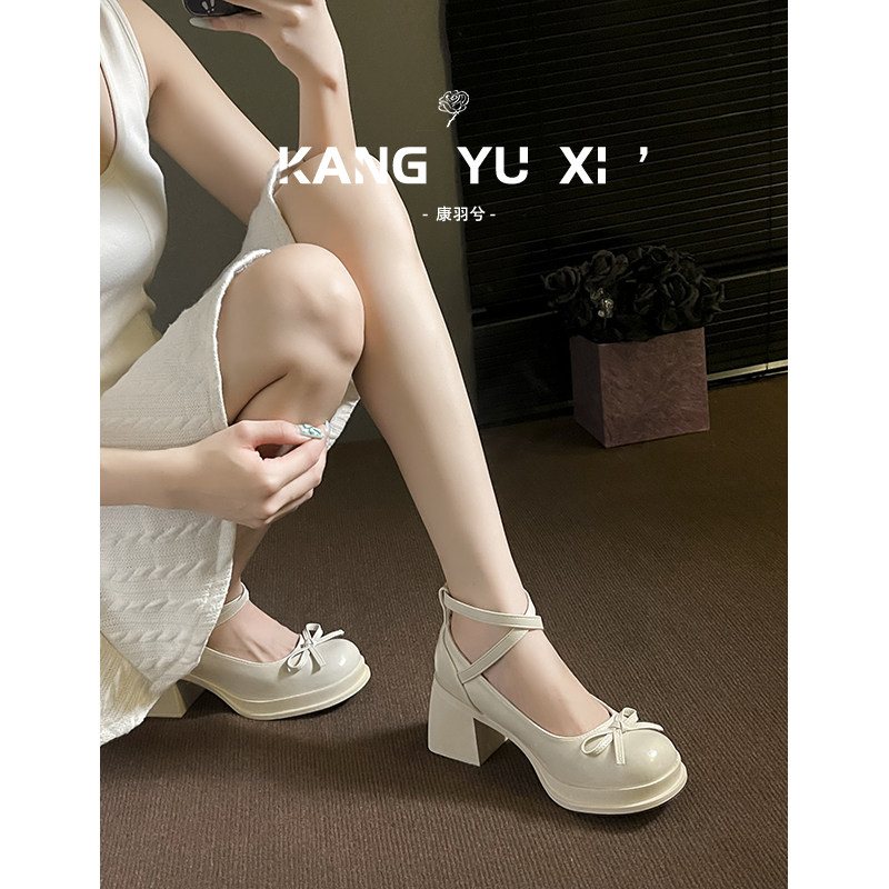 康羽兮丨法式气质圆头高跟鞋女图片