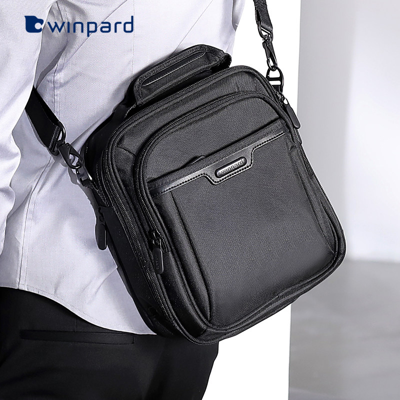 威豹男士单肩包休闲商务竖款男包帆布小挎包男斜挎包大容量手提包