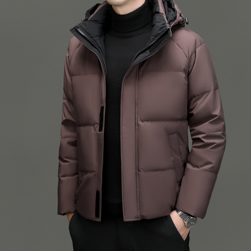 宾徒羽绒服男款冬季厚款中年白鸭绒短款连帽保暖男士羽绒防风外套