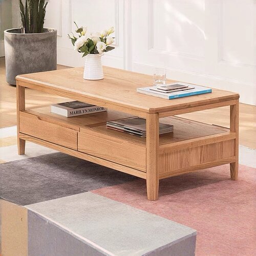 日式北美橡木茶几客厅小户型