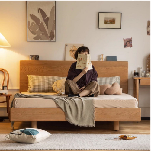 日式全实木悬浮床原木奶油风简约榉木小户型1.8米双人床