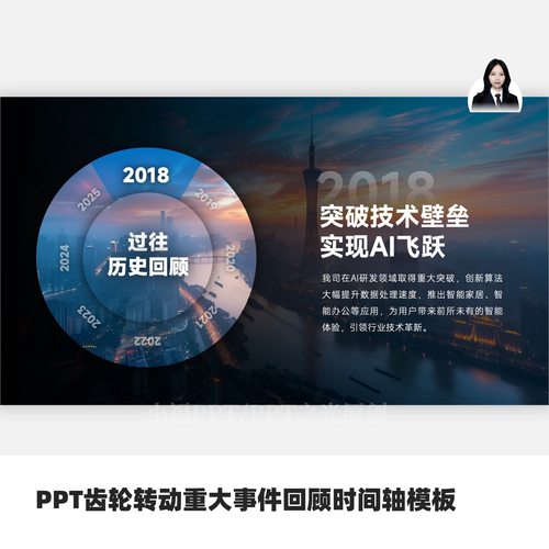 PPT齿轮转动重大事件回顾时间轴模板