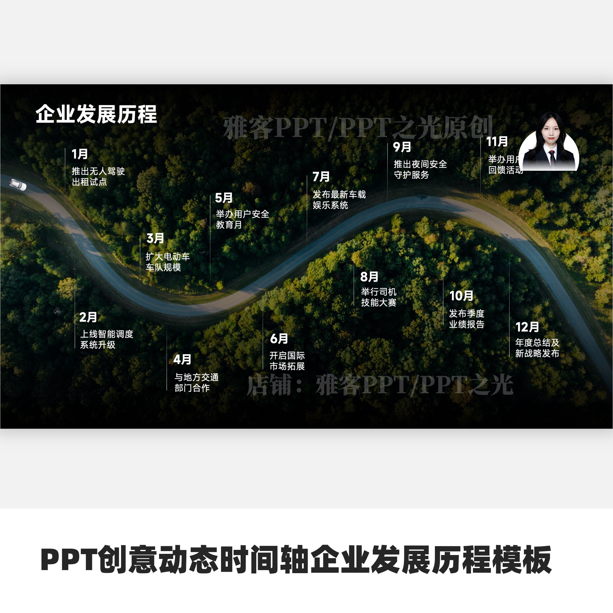 PPT创意动态时间轴企业发展历程模板