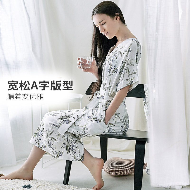 cutelife女士月子服夏季家居裙竹棉睡衣哺乳睡裙短袖产后裙子薄款