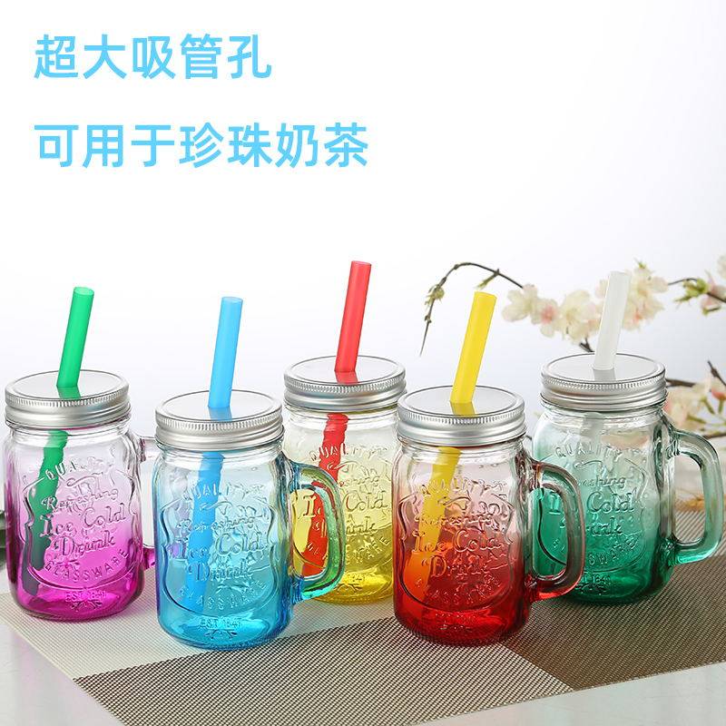 公鸡杯玻璃杯奶茶杯粗吸管杯可吸珍珠奶茶杯柠檬水杯饮料杯果汁杯