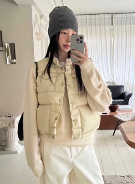 THEABLE韩国东大门25冬季新款暗扣休闲立领短款干练时尚鸭绒马甲