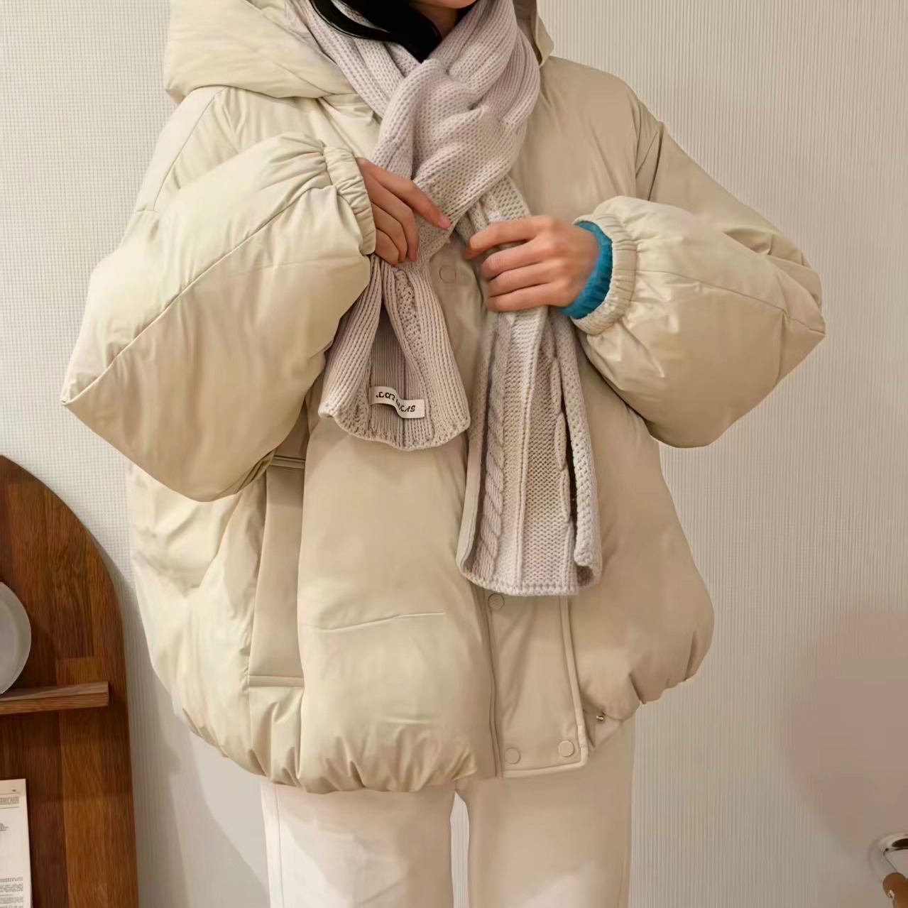 BRUNI韩国东大门25冬季新款连帽宽松韩系时尚百搭奶包鹅绒羽绒服