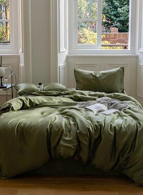 夏季60支兰精天丝四件套冰丝裸睡床单被套纯色轻奢高级感床上用品