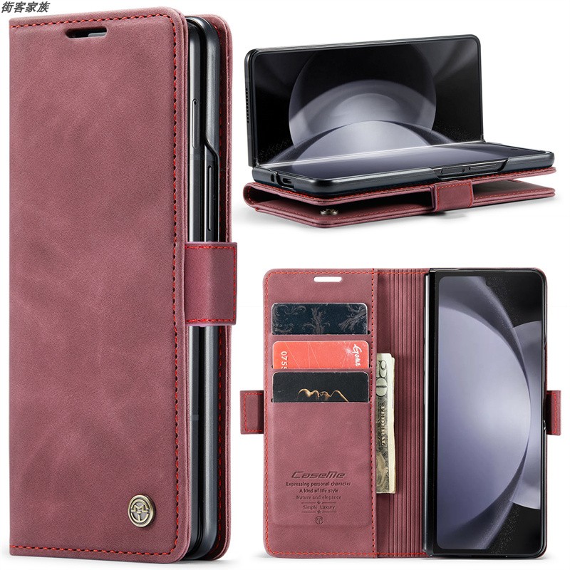 适用于三星Galaxy Z Fold 4 5 6 7手机套左右开翻盖式折叠屏保护皮套防摔插卡支架外壳磨砂PU复古奢华男女款