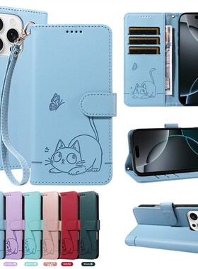 适用于三星Galaxy A54/A25/A55/A35/Xcover 7 5G手机套卡通可爱猫翻盖式韩日风保护皮套软硅胶全包边外壳防摔