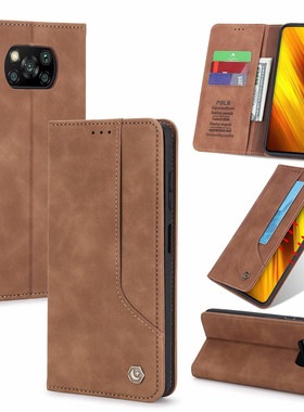 适用于小米pocox3nfc手机壳真皮小米poco x3pro多卡槽位保护皮套