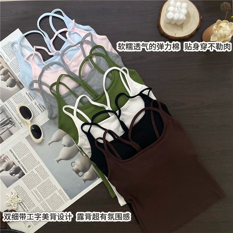 春夏辣妹女生吊带背心带胸垫外穿美背裹胸一体式内搭无袖短款上衣