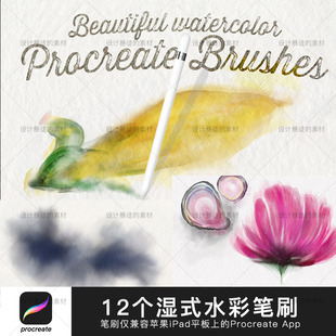 Procreate笔刷brush画笔手绘湿式水彩iPad插画大师师数字绘图素材