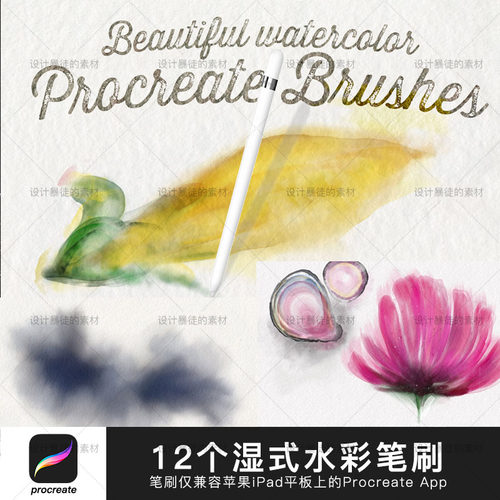 Procreate笔刷brush画笔手绘湿式水彩iPad插画大师师数字绘图素材