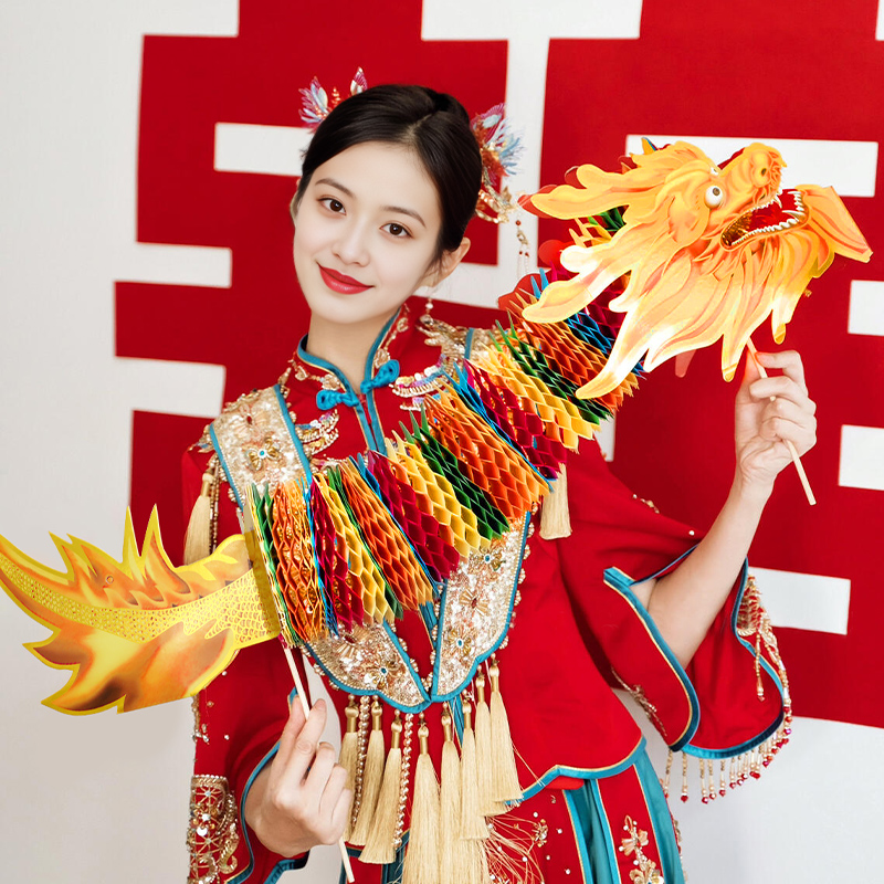 结婚剪纸纸龙婚礼晨袍