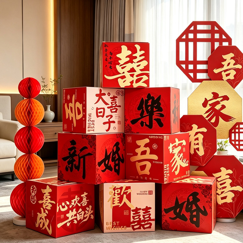 订婚堆堆盒酒店婚房布置立体堆头