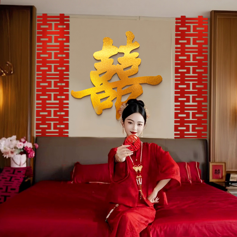 酒店婚房女方卧室kt板背景装饰