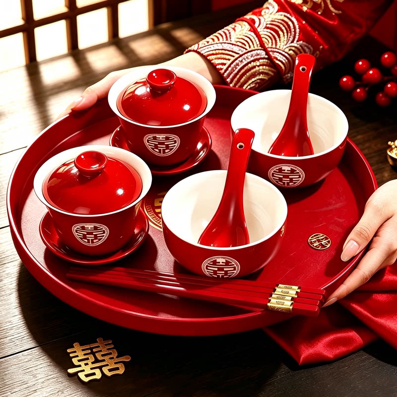 敬茶杯结婚碗筷套装婚礼喜杯一对图片