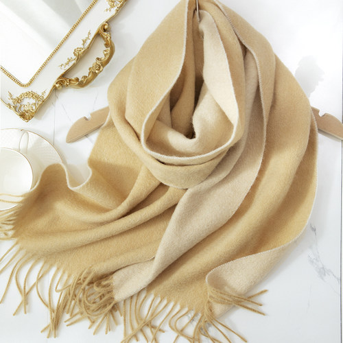 纯山羊绒双色双面水波纹保暖围巾