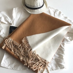 owooL重磅465克 双色双面水波纹山羊绒披肩围巾两用冬天加厚保暖