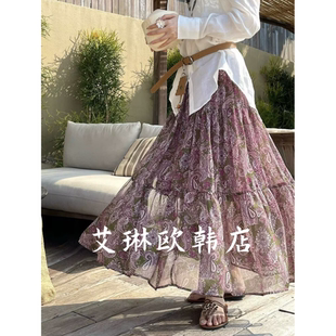 欧货法式 新款 度假风腰果花印花松紧腰褶皱半身裙女 5695夏装 3.24