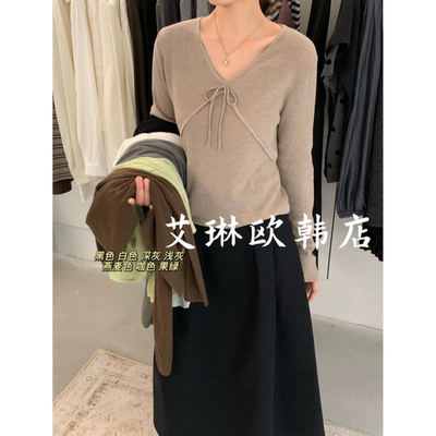 九禾35211V领针织羊毛衫女韩系