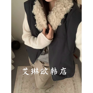 LEGACY BONE九禾34479冬款羊羔毛翻领工装90白鸭绒羽绒马甲外套女