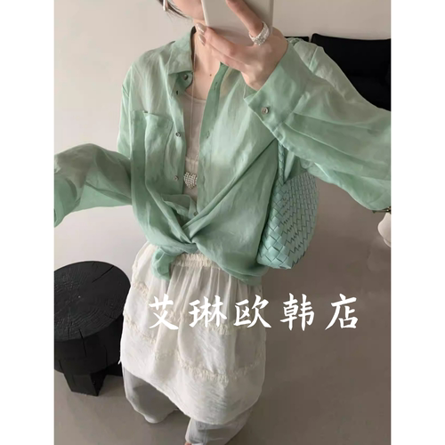 10881简约纯色防晒苎麻衬衫