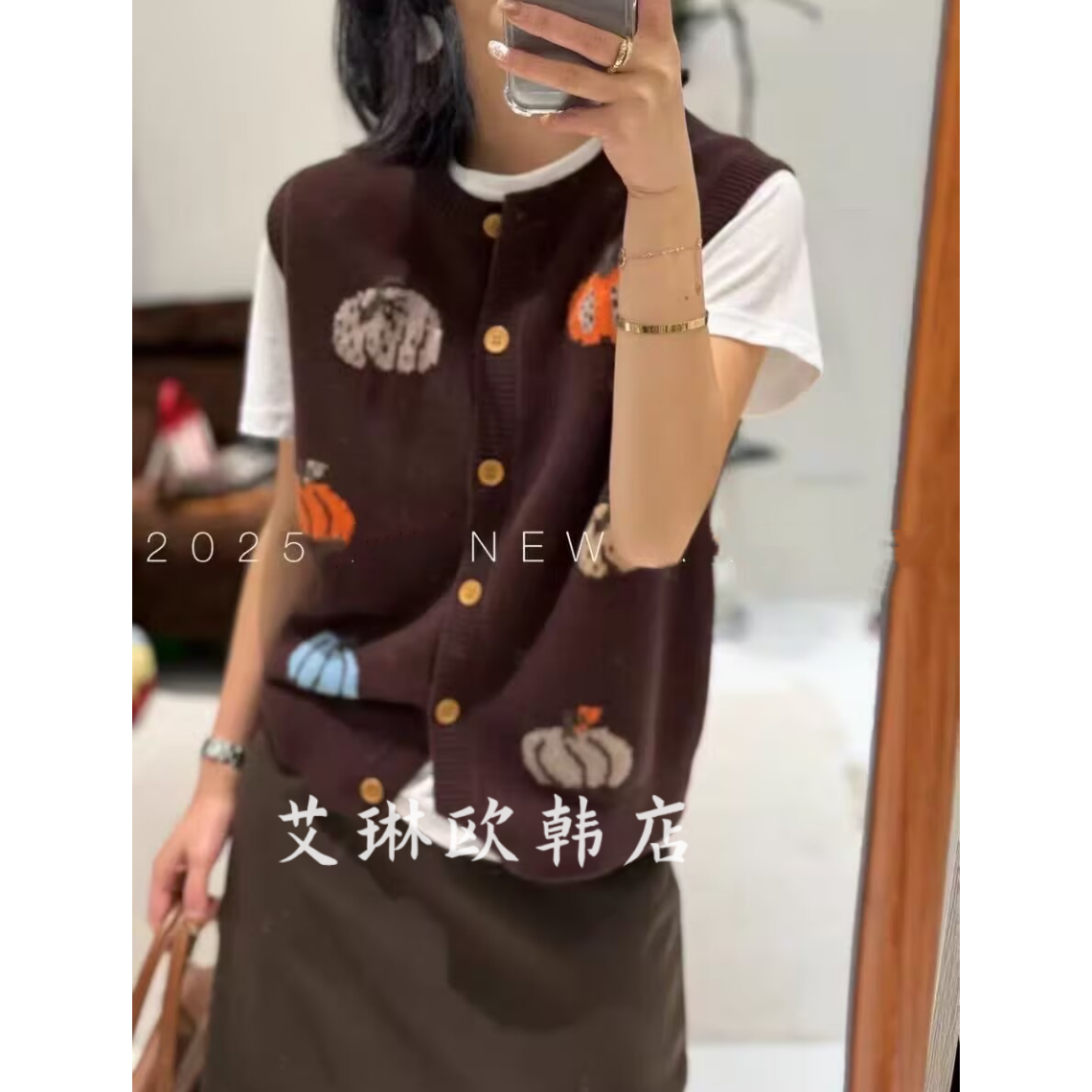 9912秋款南瓜针织羊毛马甲背心女