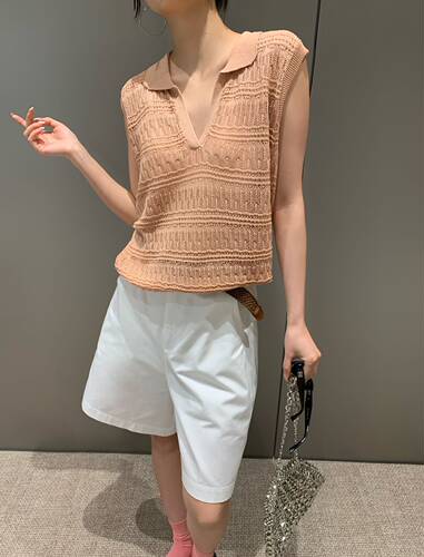 特价不退卡蔓韩标260361夏季百搭翻领无袖针织衫女宽松显瘦上衣