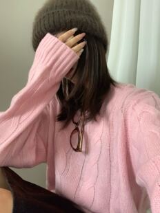 卡蔓诗韩标260626冬季新款圆领麻花百搭宽松纯色显瘦气质羊绒衫女