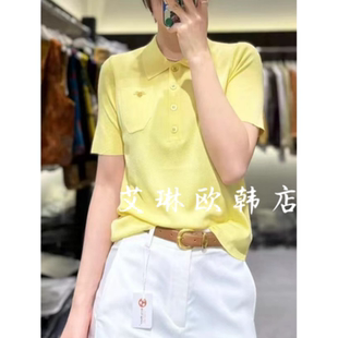 欧货福利 6816夏装 新款 POLO领小蜜蜂刺绣桑蚕丝莱赛尔针织衫