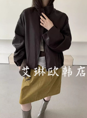 福利卡蔓诗kamanshi30575秋款韩系立领拉链机车服PU皮衣夹克女