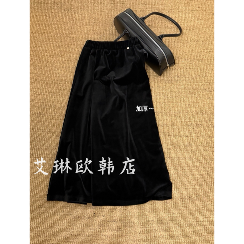 土布鱼7102百搭丝绒半身裙中长款