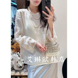 柏1827春装 衬衫 新款 国风暗纹提花气质宽松长袖 女 新中式 3.21