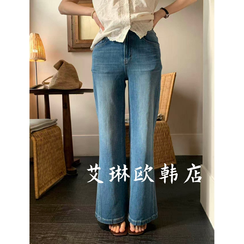 99159配丝巾高腰显瘦微喇牛仔裤