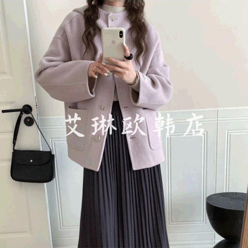 7545连帽羊毛双面羊绒大衣外套