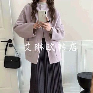 10.30~7545冬新款韩版连帽单排扣宽松100羊毛双面羊绒大衣外套女