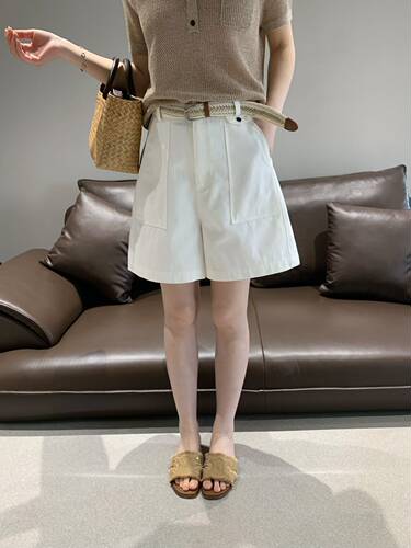 卡蔓enxi20939夏装新款韩系腰带阔腿显瘦休闲裤4分短裤女