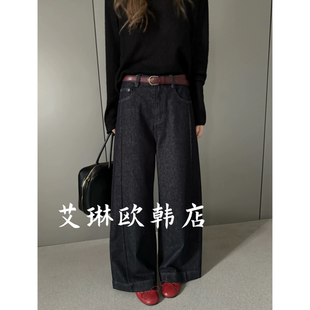 TOP68137/68137-1秋冬配腰带高腰百搭前线设计直筒阔腿裤牛仔裤女