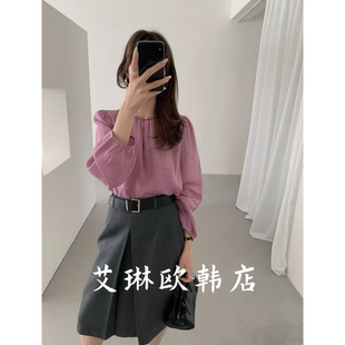 2.27~土布鱼6901春季新款韩系休闲钉珠圆领天丝苎麻长袖衬衫女