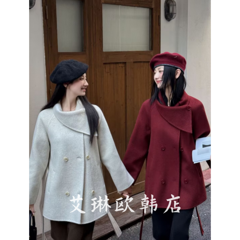 K014秋冬配腰带双面羊绒大衣外套