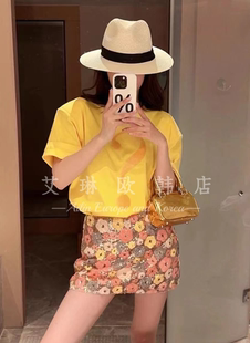 福利不退2508新款 高腰后拉链撞色花朵小性感潮亮片包臀A字短裙