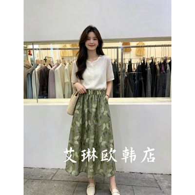 6279欧货松紧腰蝴蝶印花半身裙
