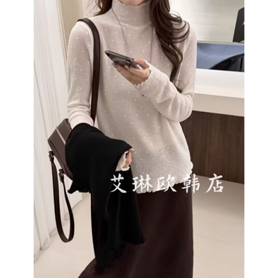 54236秋冬半高领蕾丝针织衫女