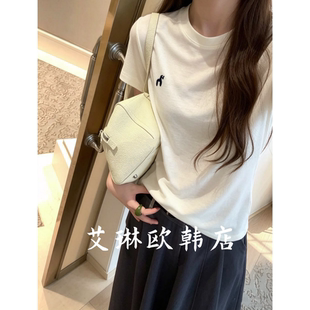 4.16~6001夏装新款欧货简约休闲小马刺绣莱赛尔绵羊毛短袖T恤女
