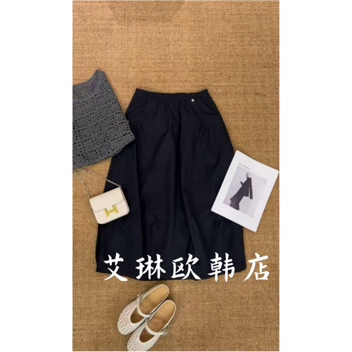 2630半身裙松紧腰中长款女欧货