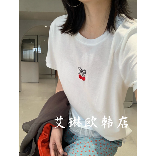 卡蔓诗31320夏款樱桃网纱短袖T恤